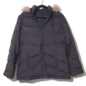 NY&Co Brown Down Parka/Coat With Faux Fur Trimmed Hood Size Large